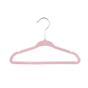 Umeraș antialunecare pentru copii acoperit cu catifea roz, bară pentru pantaloni - ideal pentru rochii, fuste, pantaloni, bluze și tricouri - HUMERO