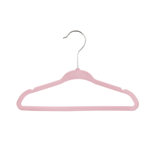 Umeraș antialunecare pentru copii acoperit cu catifea roz, bară pentru pantaloni - ideal pentru rochii, fuste, pantaloni, bluze și tricouri - HUMERO