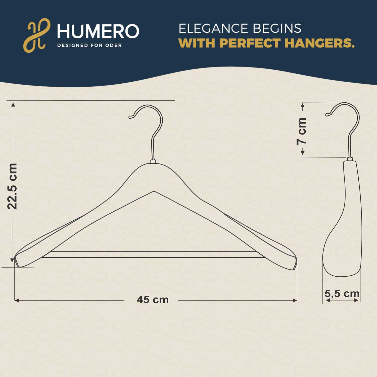 Umeraș cu umeri lați și design modern, antialunecare din lemn alb cu cârlig metalic și bară pentru pantaloni - ideal pentru costume, sacouri, cămăși, bluze, jachete, paltoane, tricouri și pantaloni - HUMERO