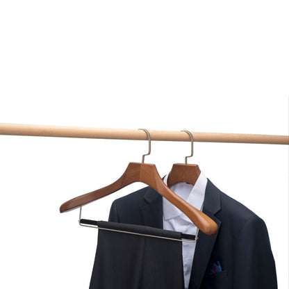 Umeraș de lux pentru costum din lemn masiv maro vintage cu umeri lați si bară pentru pantaloni - ideal pentru costume, sacouri, pantaloni, cămăși, tricouri, jachete și bluze - HUMERO