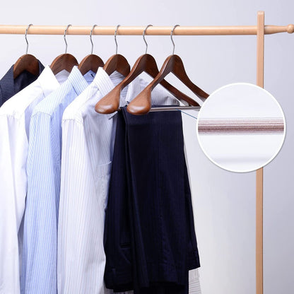 Umeraș din lemn maro - vintage cu umeri lați, bară pentru pantaloni și design modern - ideal pentru costume, sacouri, cămăși, bluze, pantaloni și tricouri - HUMERO