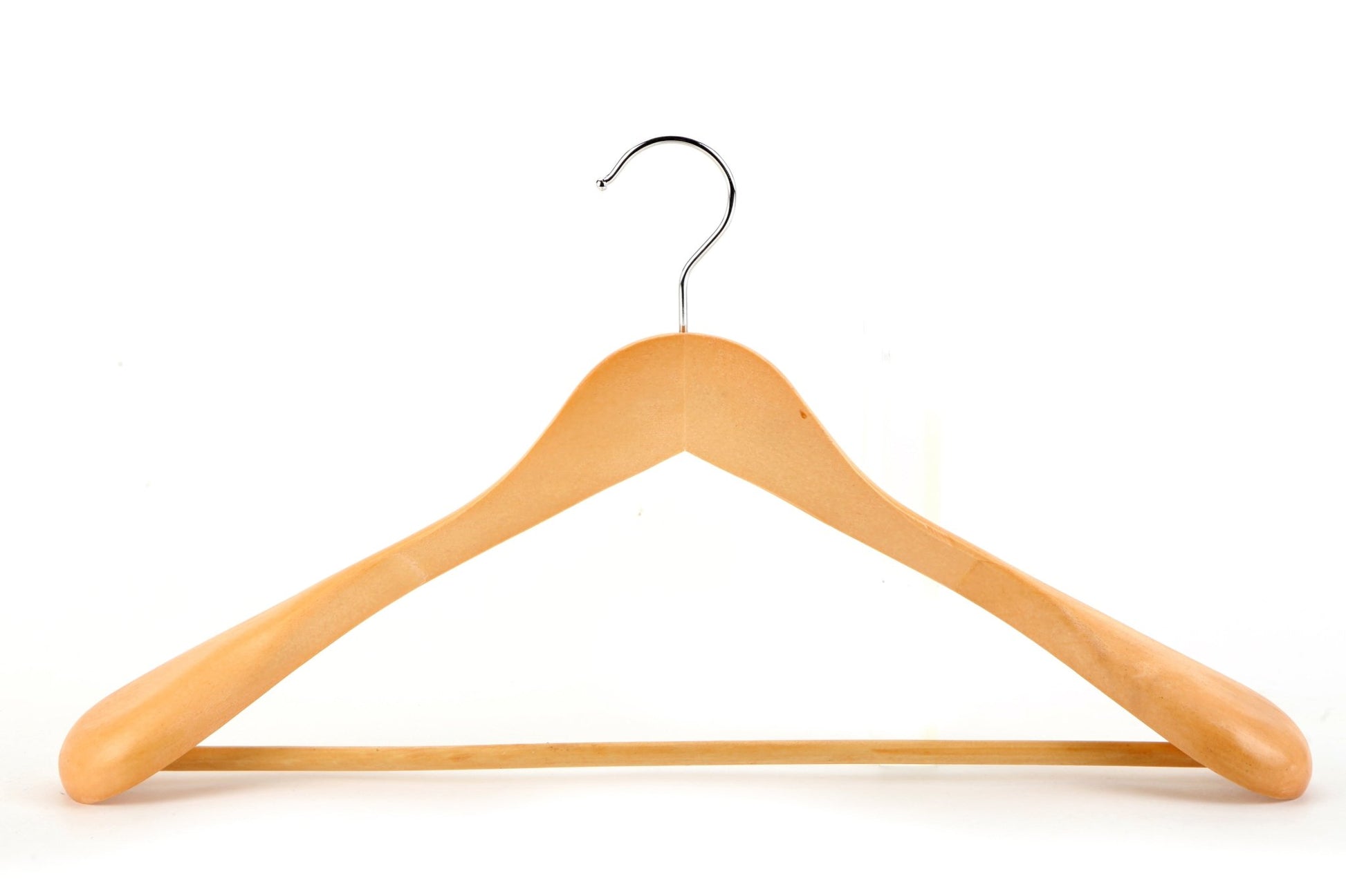 Umeraș din lemn natur cu umeri lați, bară pentru pantaloni și design modern - ideal pentru costume, sacouri, cămăși, bluze, pantaloni și tricouri - HUMERO