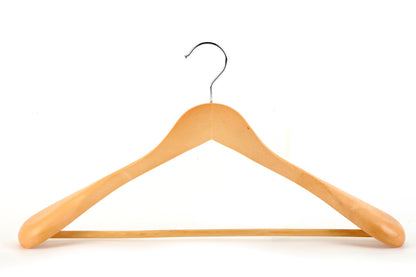 Umeraș din lemn natur cu umeri lați, bară pentru pantaloni și design modern - ideal pentru costume, sacouri, cămăși, bluze, pantaloni și tricouri - HUMERO