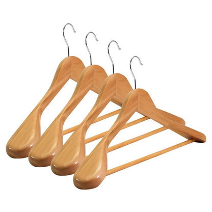 Umeraș din lemn natur cu umeri lați, bară pentru pantaloni și design modern - ideal pentru costume, sacouri, cămăși, bluze, pantaloni și tricouri - HUMERO
