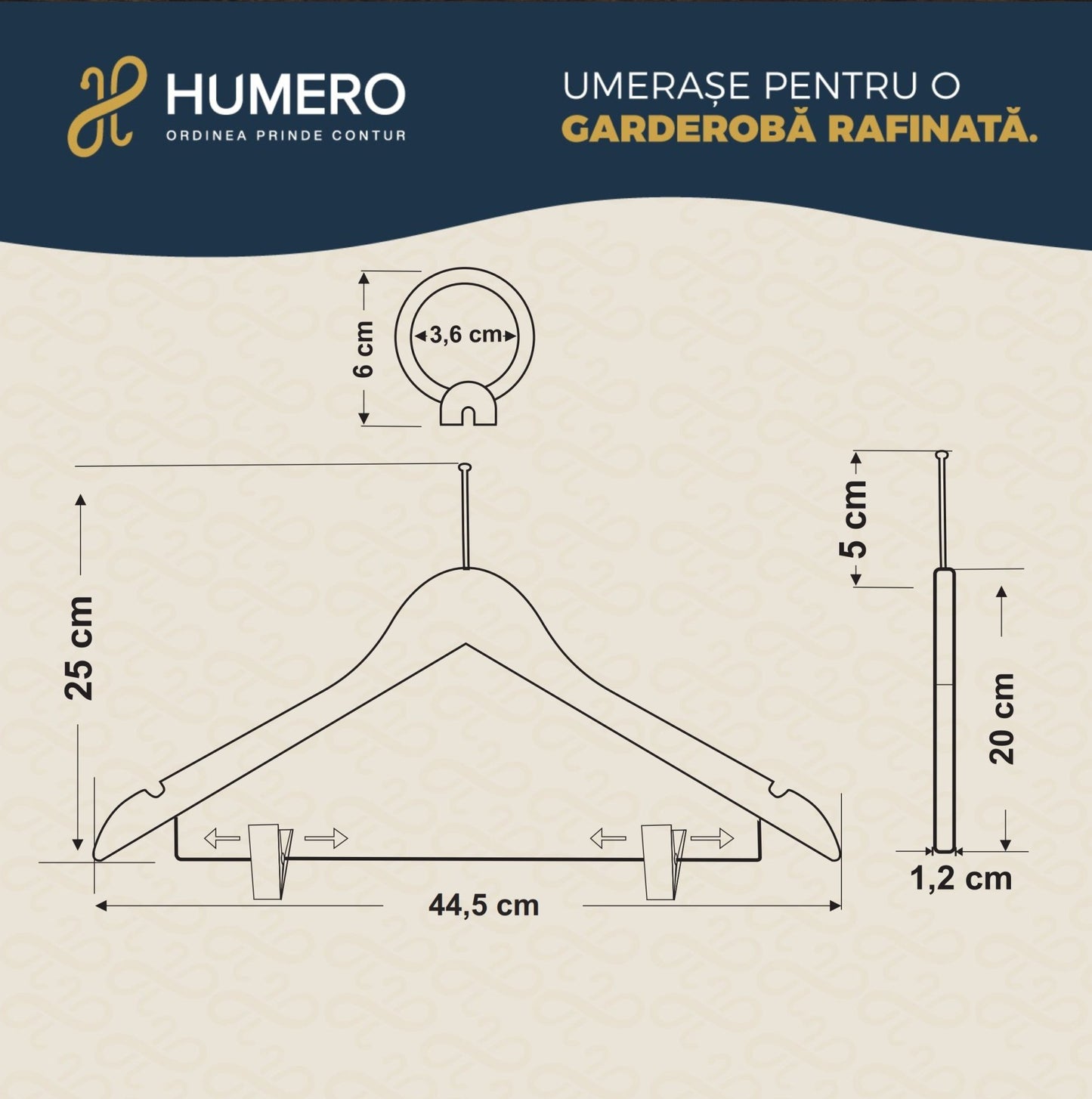 Umeraș hotelier din lemn alb cu cârlig antifurt si bară pentru pantaloni - ideal pentru cămăși, bluze, pantaloni, tricouri și rochii - HUMERO