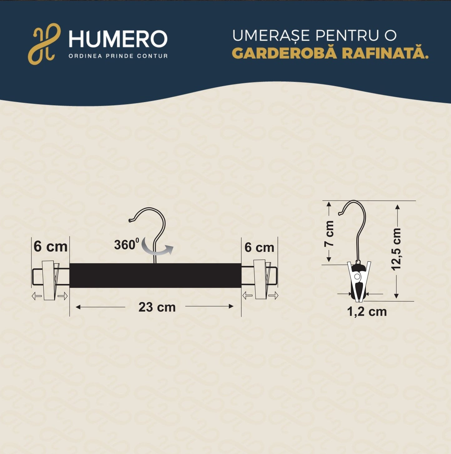 Umeraș lat pentru pantaloni din lemn alb cu clipsuri metalice - ideal pentru pantaloni și fuste - HUMERO