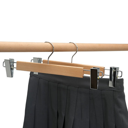 Umeraș lat pentru pantaloni din lemn de fag cu clipsuri metalice - ideal pentru pantaloni și fuste - HUMERO