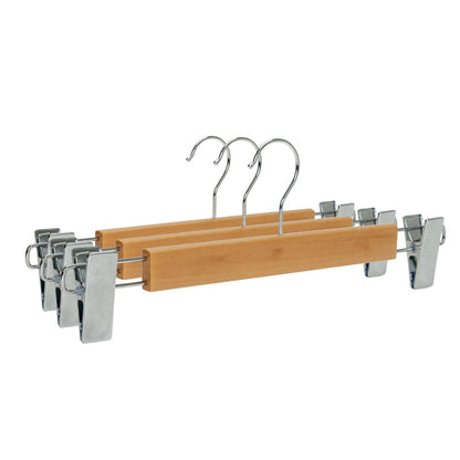 Umeraș lat pentru pantaloni din lemn natur cu clipsuri metalice - ideal pentru pantaloni și fuste - HUMERO