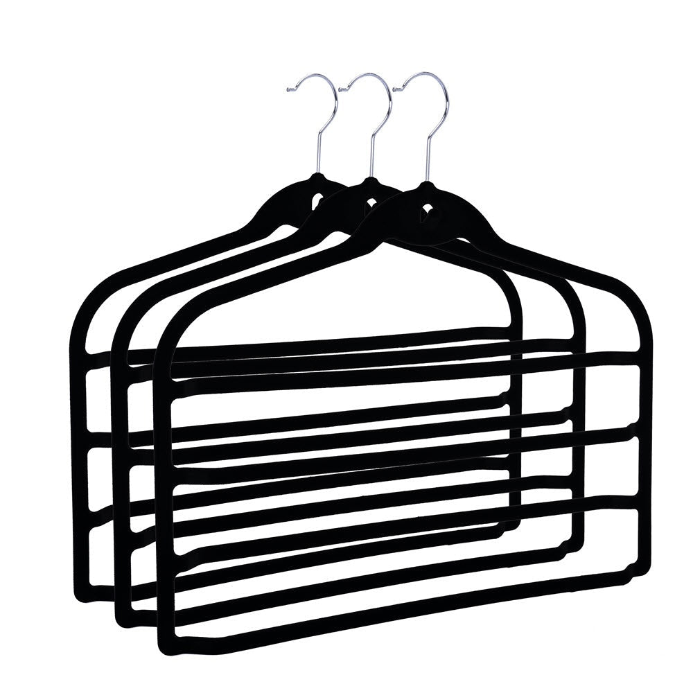 Umeraș organizator antialunecare din plastic negru cu catifea - ideal pentru pantaloni și fuste - HUMERO