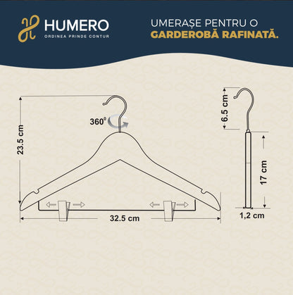 Umeraș pentru copii din lemn de arțar albastru cu clipsuri metalice pentru pantaloni - ideal pentru tricouri, bluze și pantaloni - HUMERO
